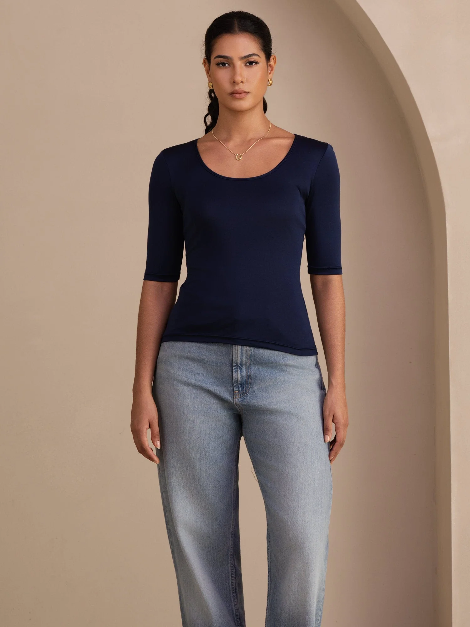 100% Mulberry Silk Women's Half Sleeve Scoop Neck Top - Image 10