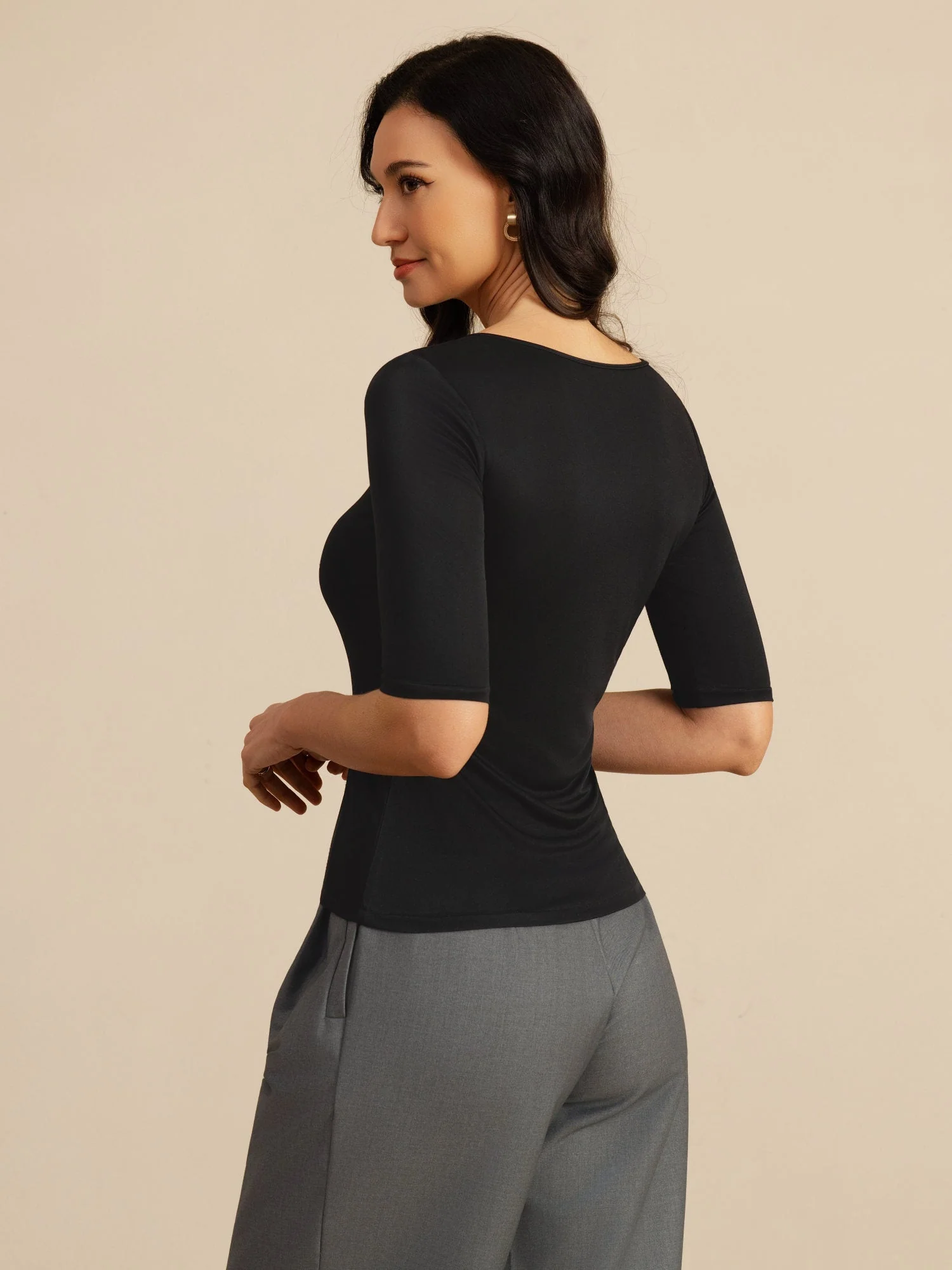 100% Mulberry Silk Women's Half Sleeve Scoop Neck Top - Image 2