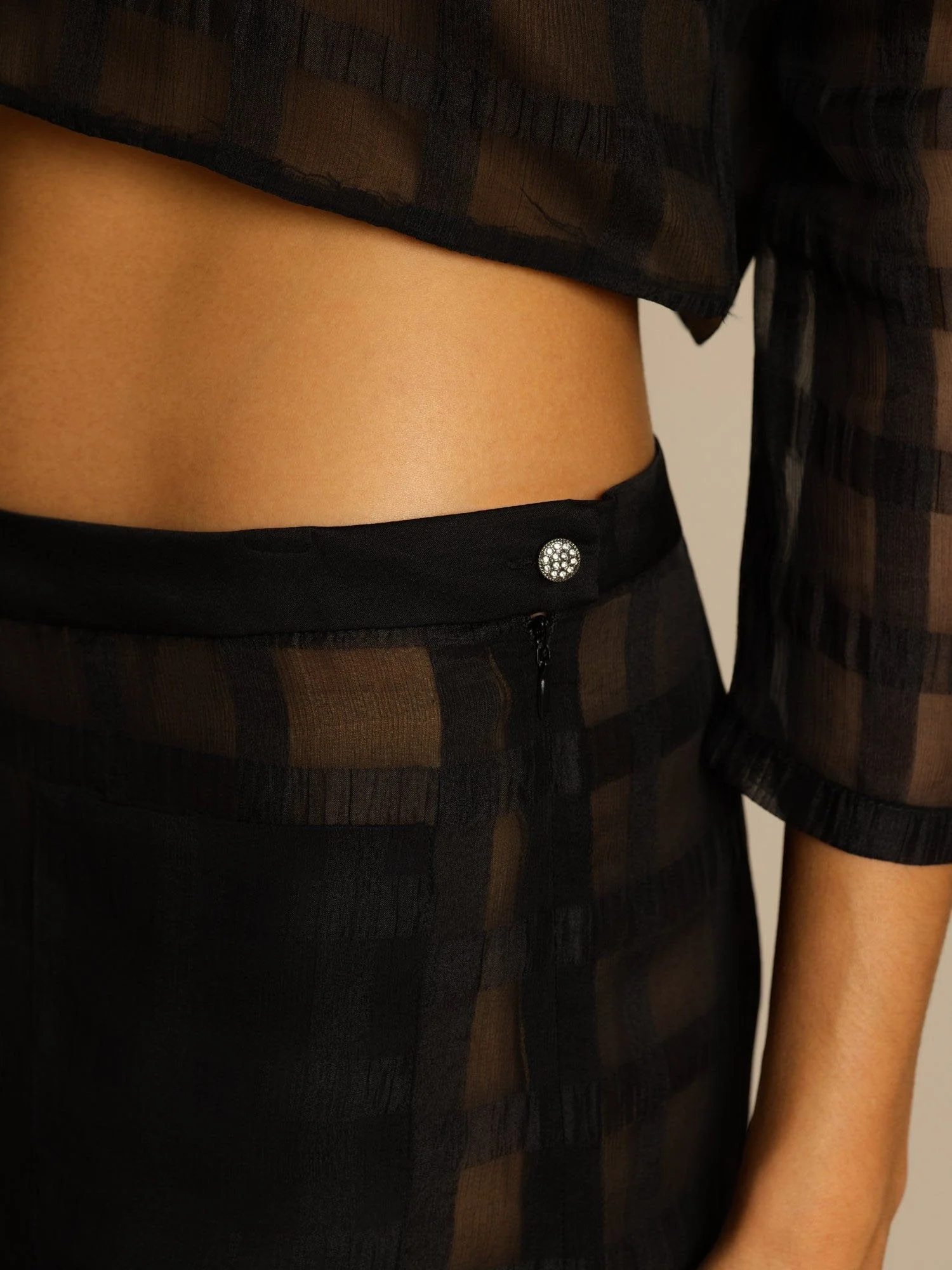 Clearance - Pure Silk Women's High-Waist Textured Grid Wide-Leg Pants With Pockets - Image 6