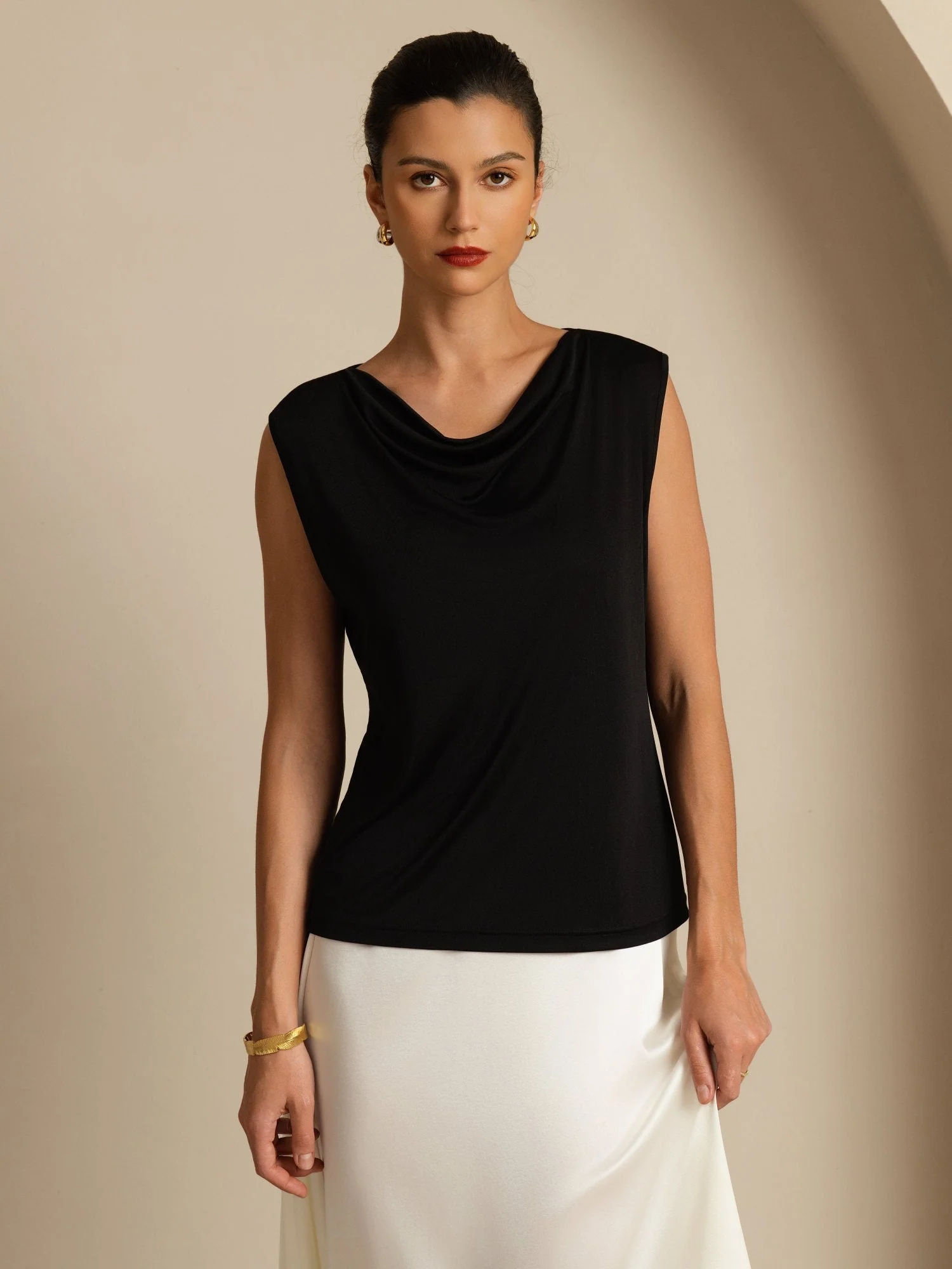 Clearance - Pure Silk Women's Sleeveless Cowl Neck Basic Casual Top - Image 11