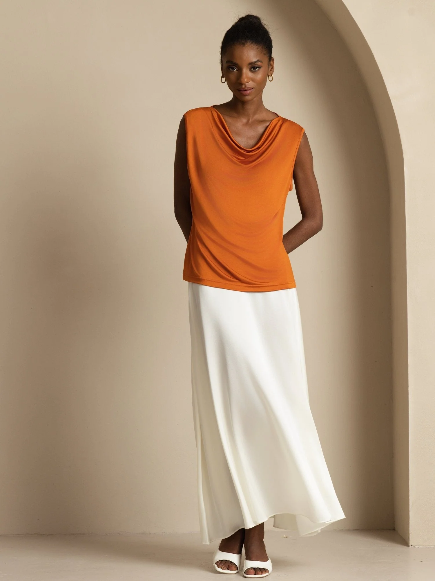 Clearance - Pure Silk Women's Sleeveless Cowl Neck Basic Casual Top - Image 19