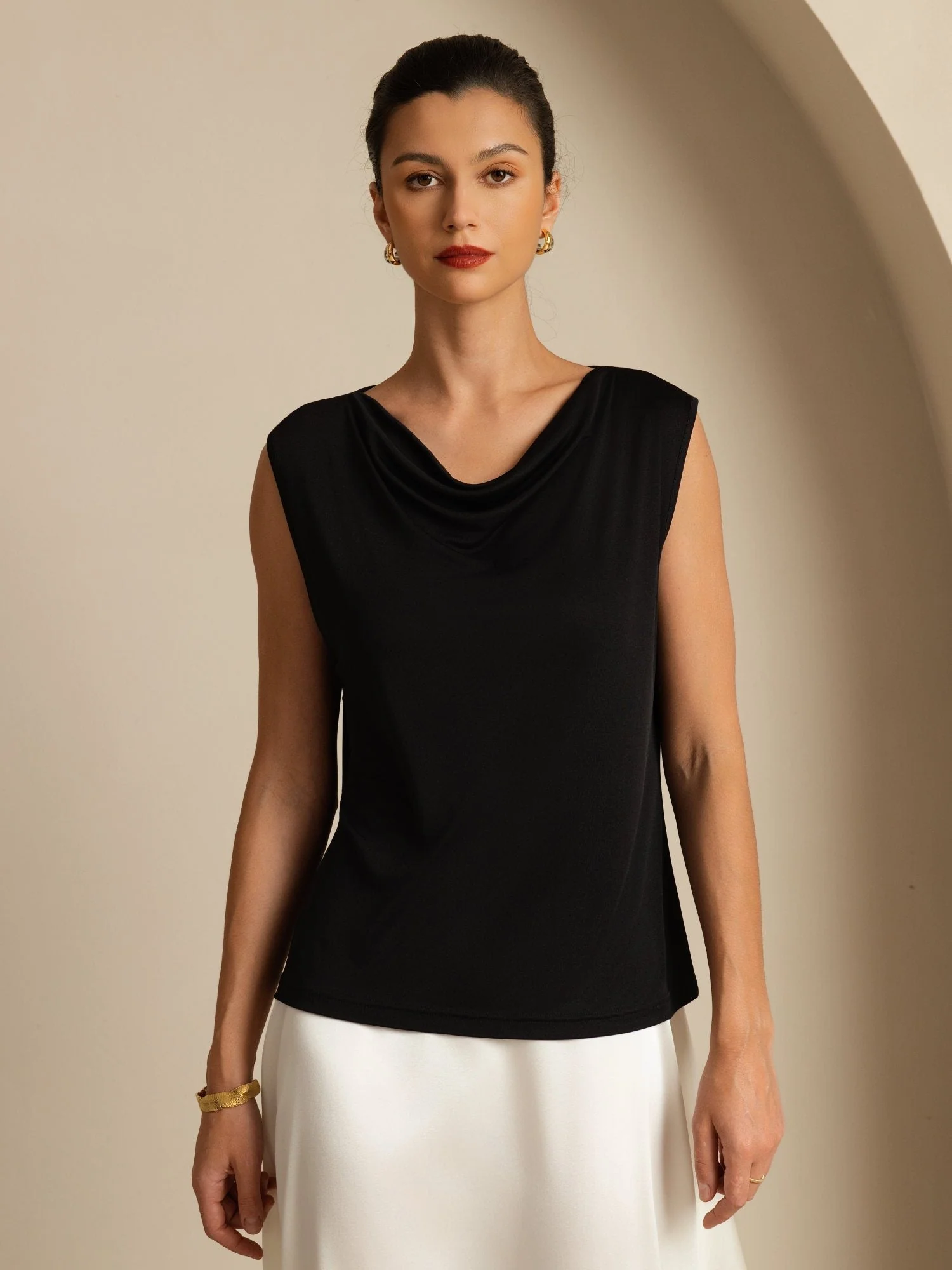 Clearance - Pure Silk Women's Sleeveless Cowl Neck Basic Casual Top - Image 7