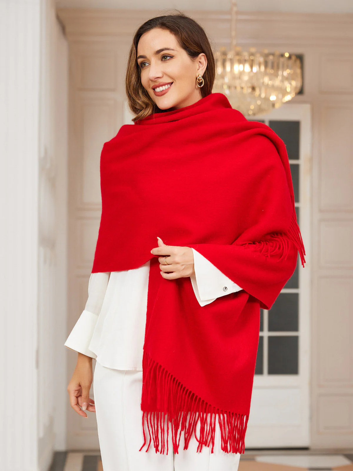 Clearance-Pure Wool Scarf Shawl w/ Fringed Decoration 200x70cm/79 - Image 16