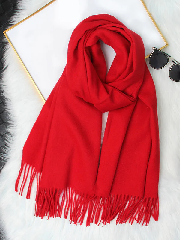 Clearance-Pure Wool Scarf Shawl w/ Fringed Decoration 200x70cm/79 - Image 17