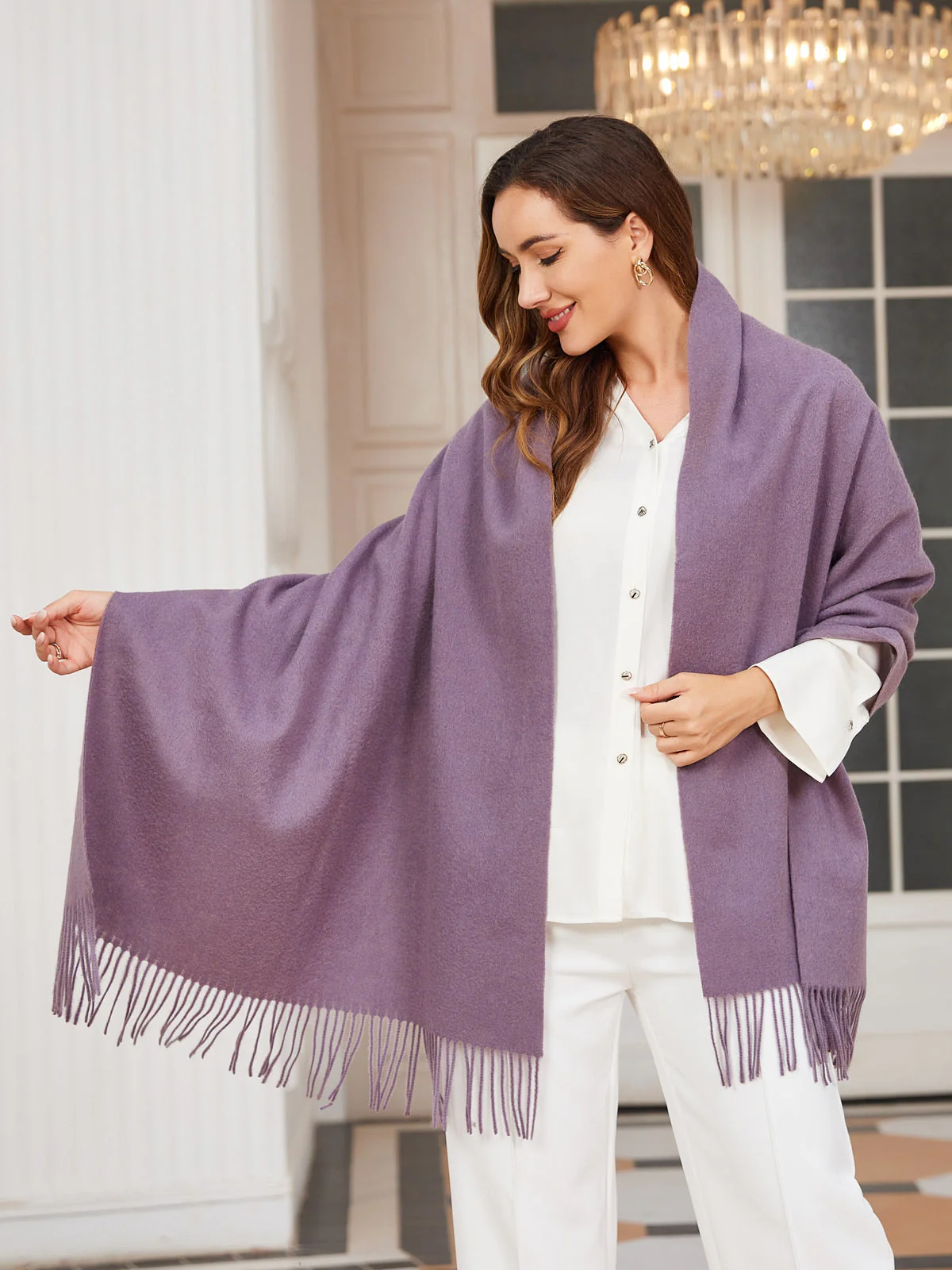 Clearance-Pure Wool Scarf Shawl w/ Fringed Decoration 200x70cm/79 - Image 19