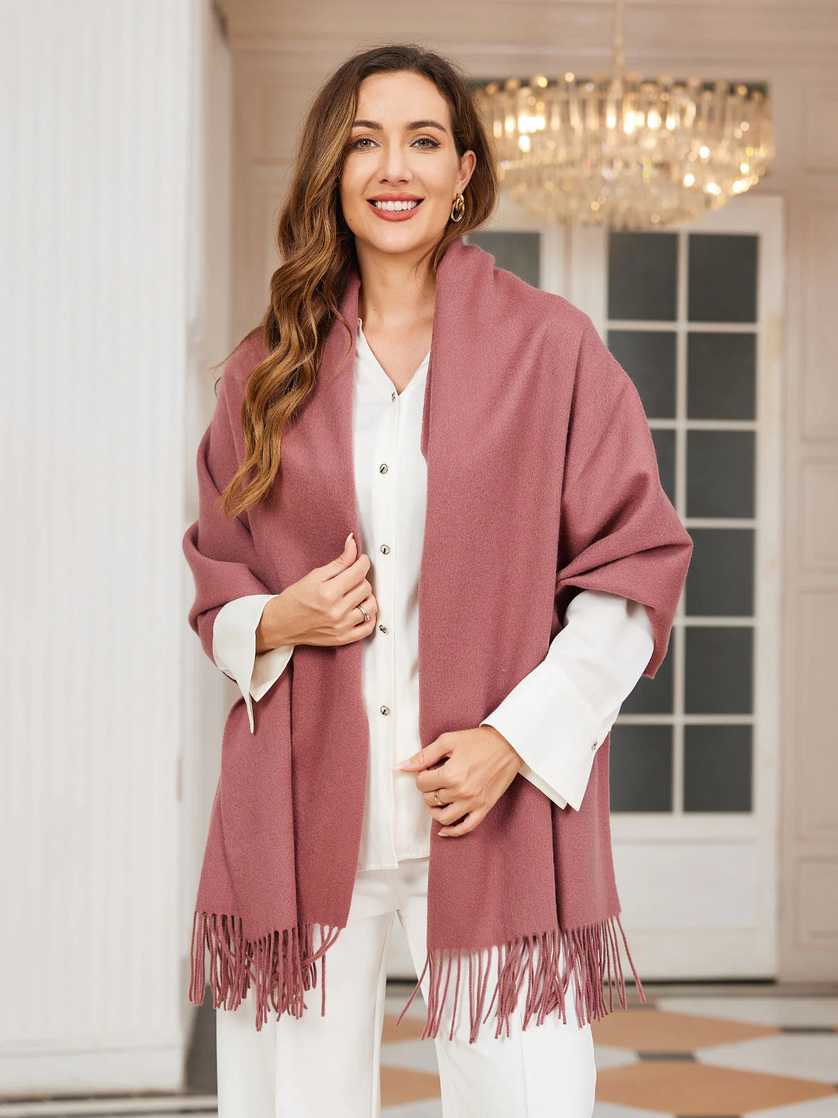 Clearance-Pure Wool Scarf Shawl w/ Fringed Decoration 200x70cm/79 - Image 23