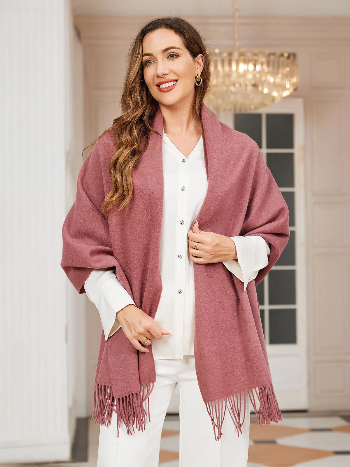 Clearance-Pure Wool Scarf Shawl w/ Fringed Decoration 200x70cm/79 - Image 24