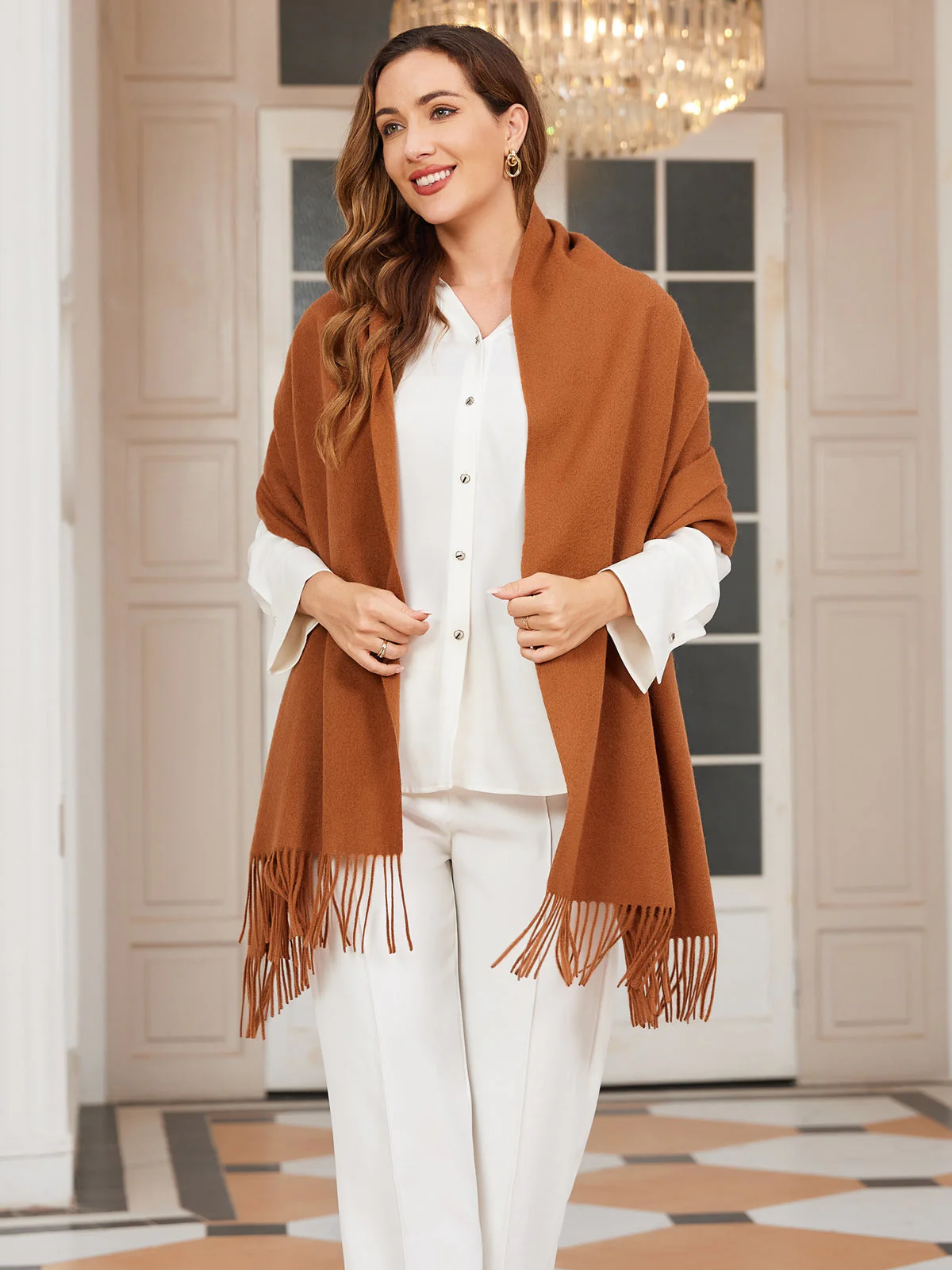 Clearance-Pure Wool Scarf Shawl w/ Fringed Decoration 200x70cm/79 - Image 34