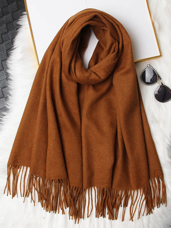 Clearance-Pure Wool Scarf Shawl w/ Fringed Decoration 200x70cm/79 - Image 37