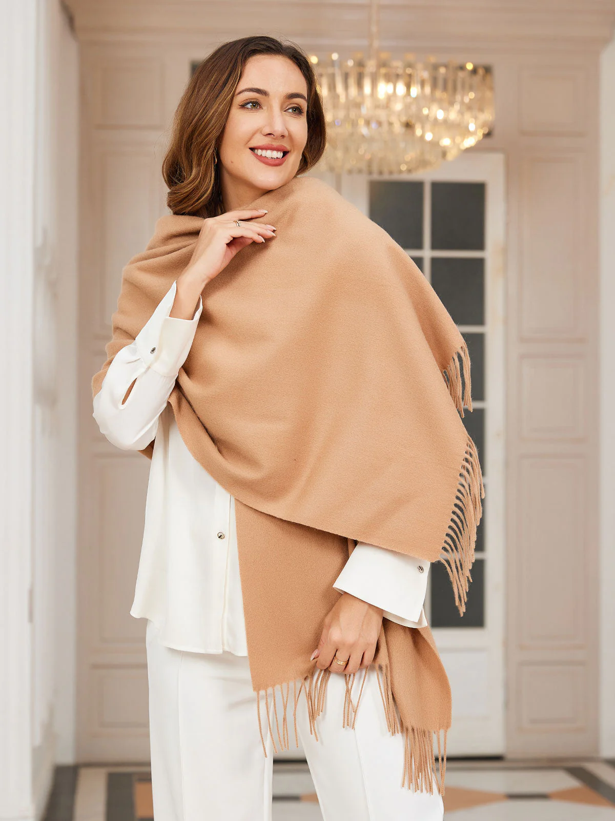 Clearance-Pure Wool Scarf Shawl w/ Fringed Decoration 200x70cm/79 - Image 42
