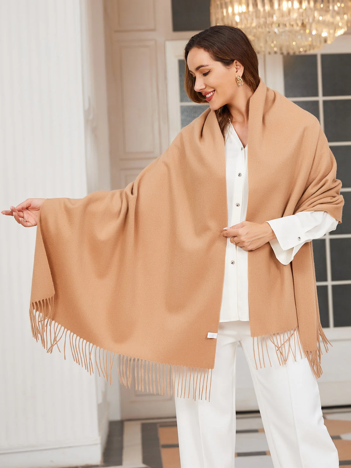 Clearance-Pure Wool Scarf Shawl w/ Fringed Decoration 200x70cm/79 - Image 43