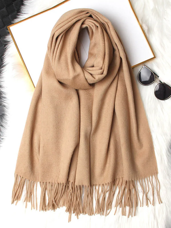 Clearance-Pure Wool Scarf Shawl w/ Fringed Decoration 200x70cm/79 - Image 47