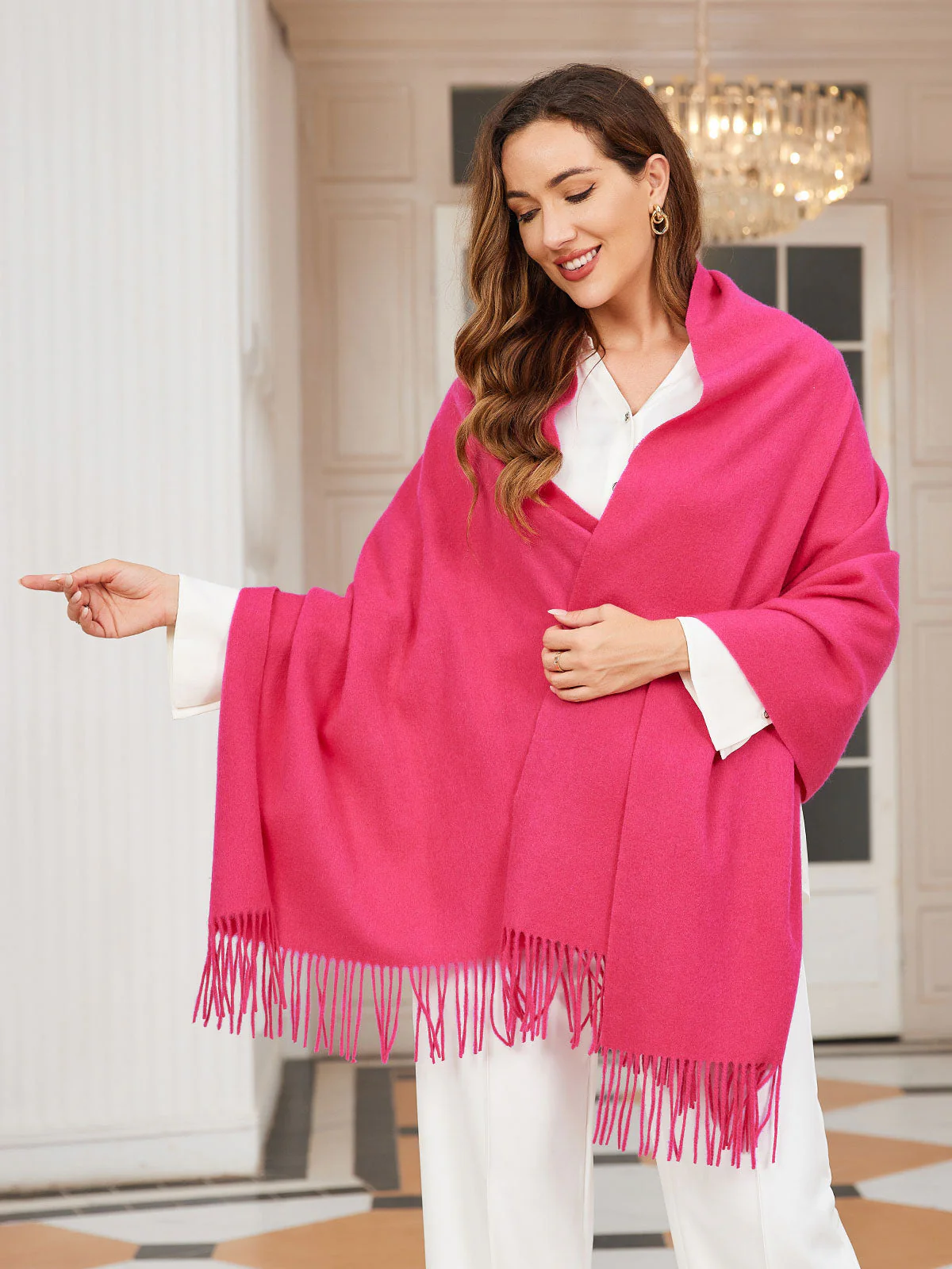 Clearance-Pure Wool Scarf Shawl w/ Fringed Decoration 200x70cm/79 - Image 48