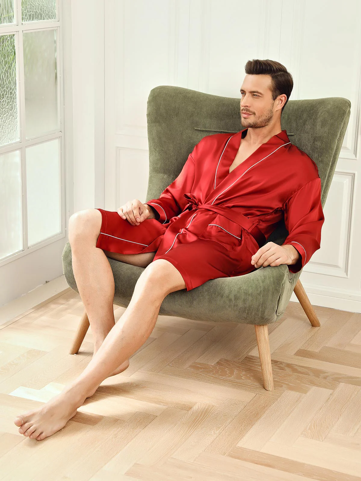 Clearance - 100% Mulberry Silk Classic Kimono Sleeve Men's Robe - Image 7