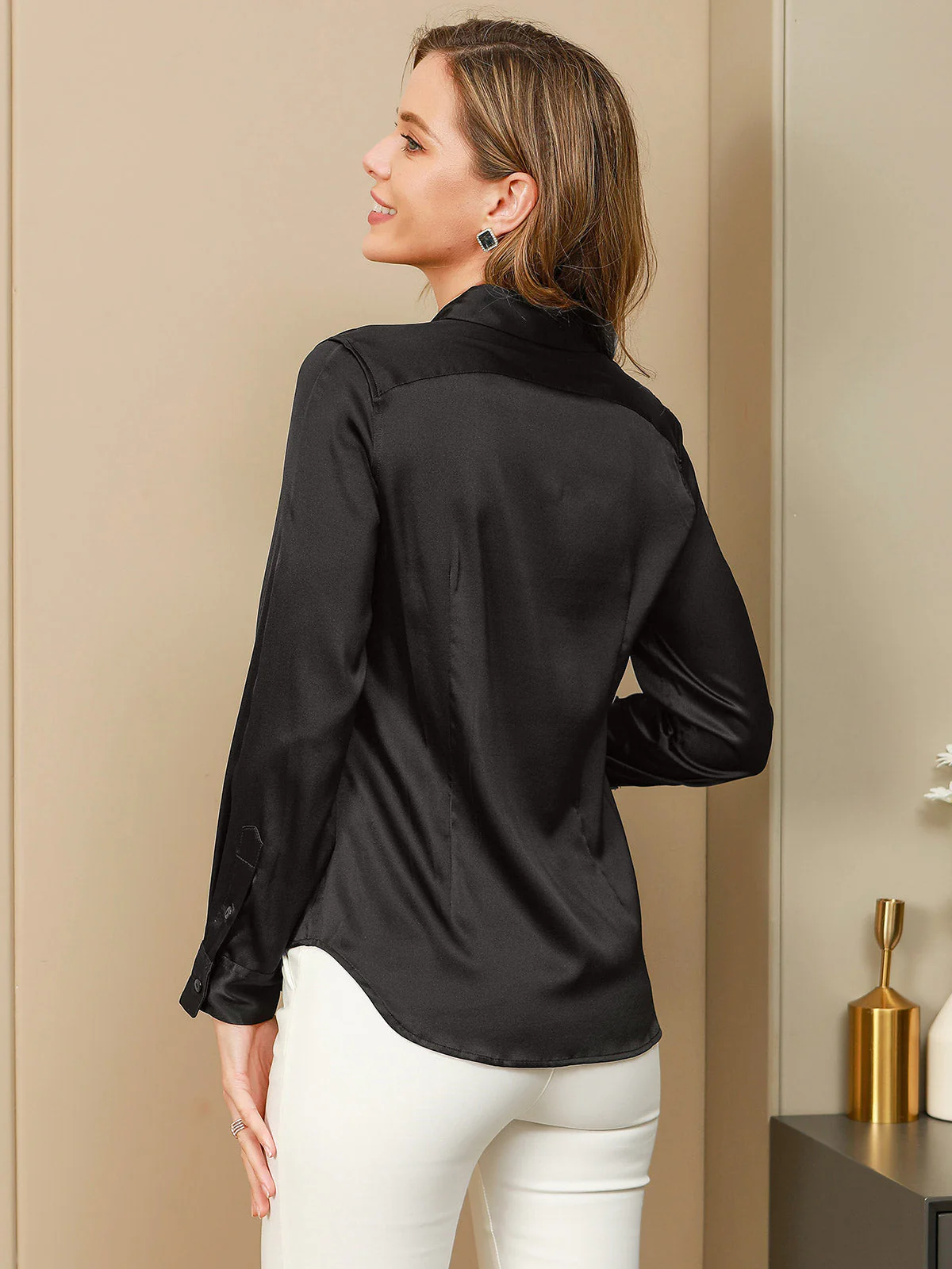 19Momme Silk Long Sleeve Lapel Collar Women's Shirt - Image 29