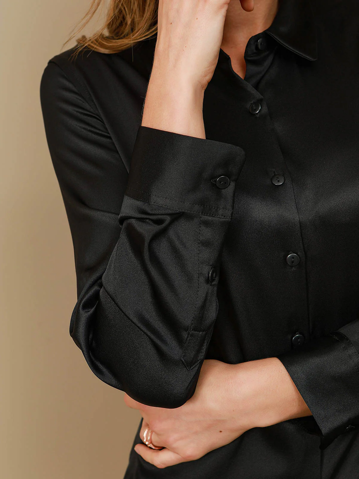 19Momme Silk Long Sleeve Lapel Collar Women's Shirt - Image 35