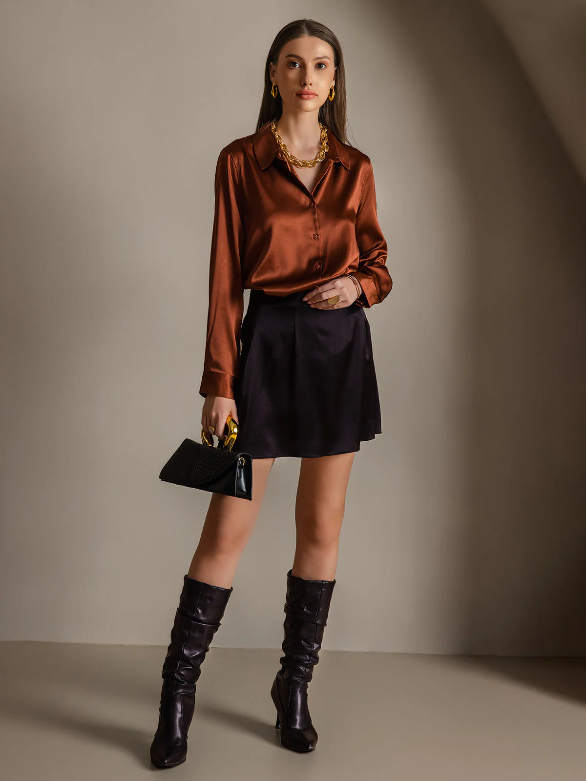 19Momme Silk Long Sleeve Lapel Collar Women's Shirt - Image 40