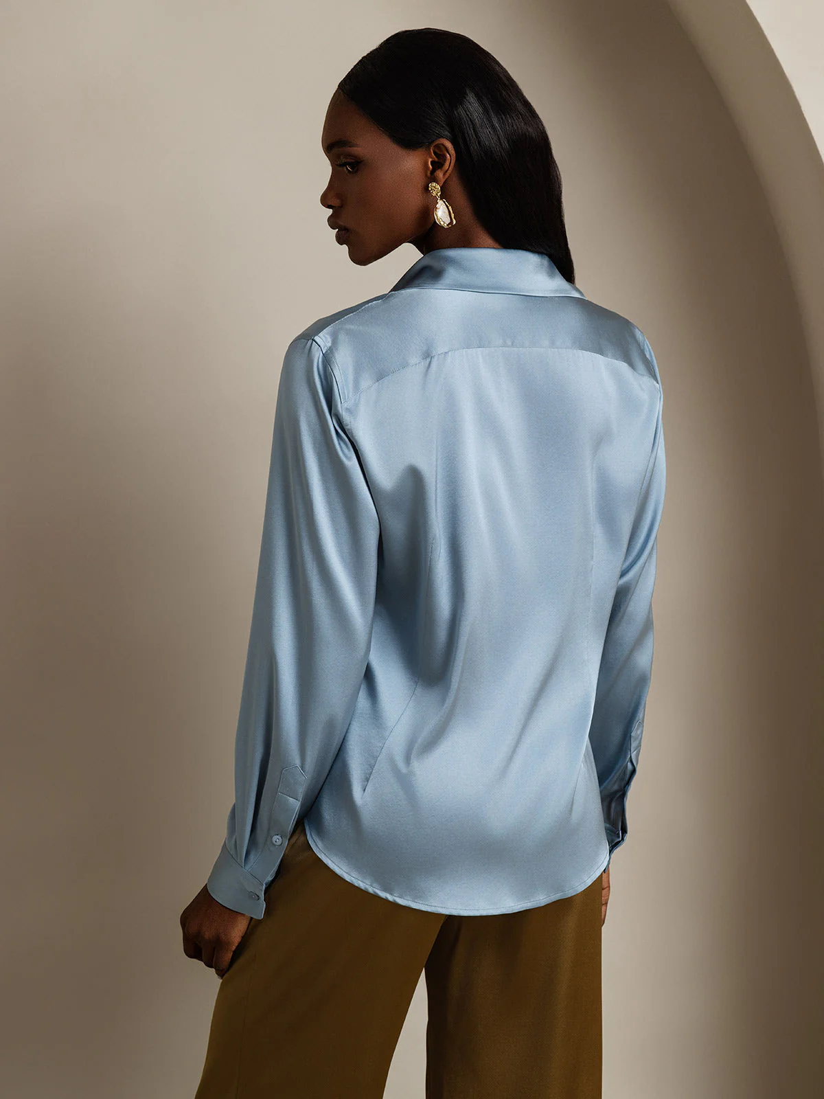 19Momme Silk Long Sleeve Lapel Collar Women's Shirt - Image 43