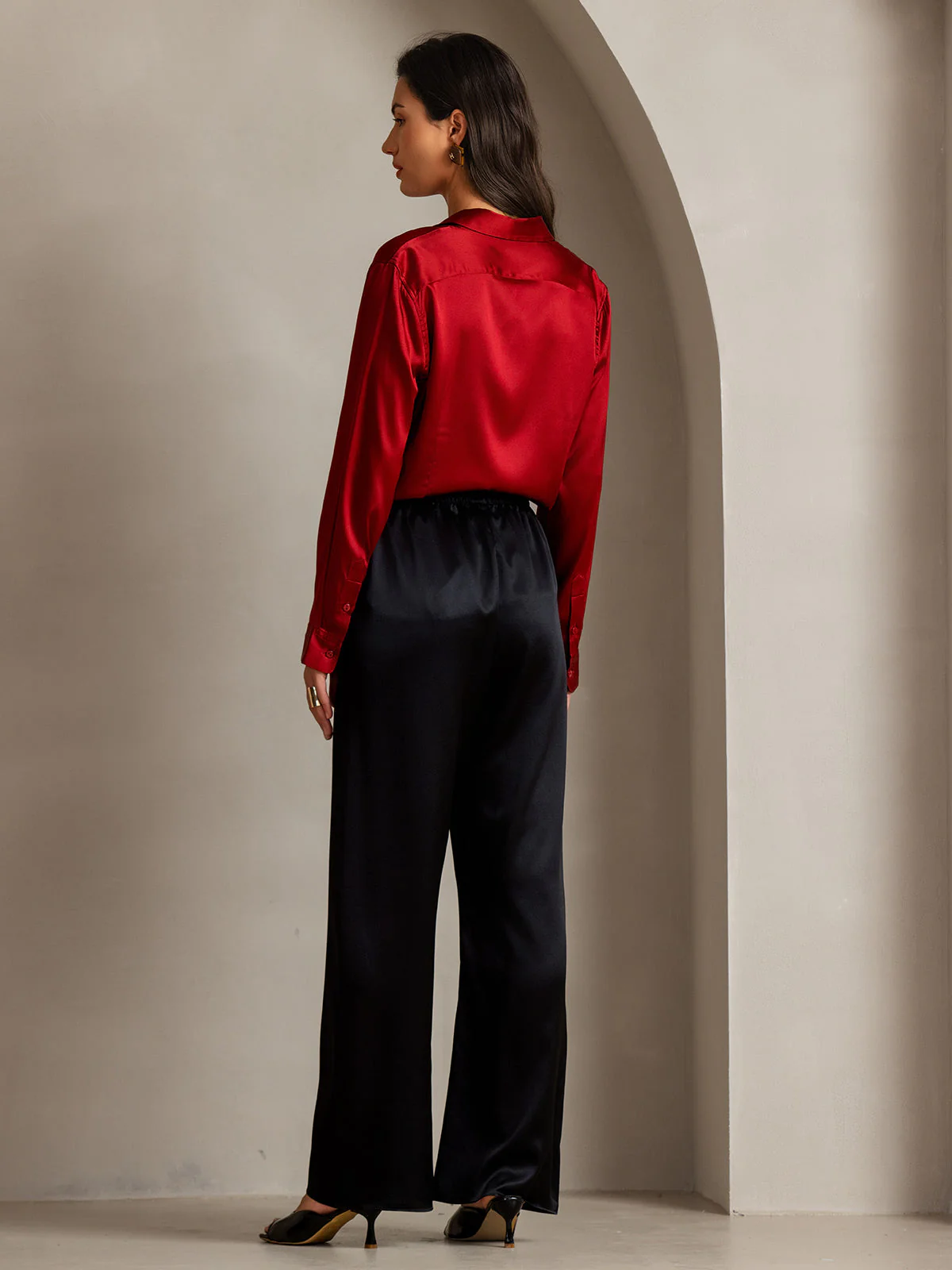 19Momme Silk Long Sleeve Lapel Collar Women's Shirt - Image 51
