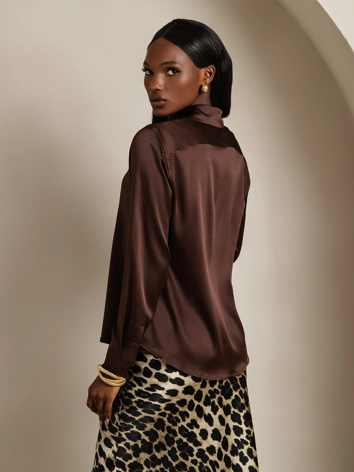 19Momme Silk Long Sleeve Lapel Collar Women's Shirt - Image 57