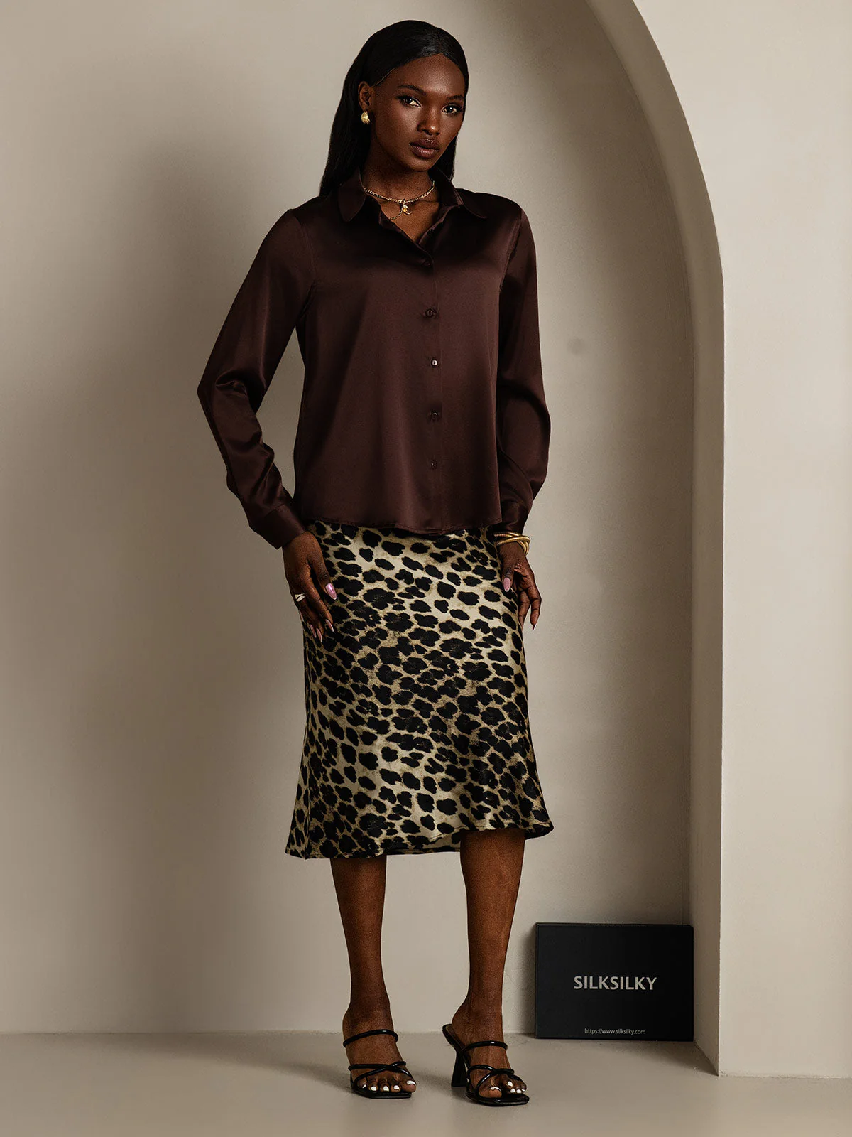19Momme Silk Long Sleeve Lapel Collar Women's Shirt - Image 60
