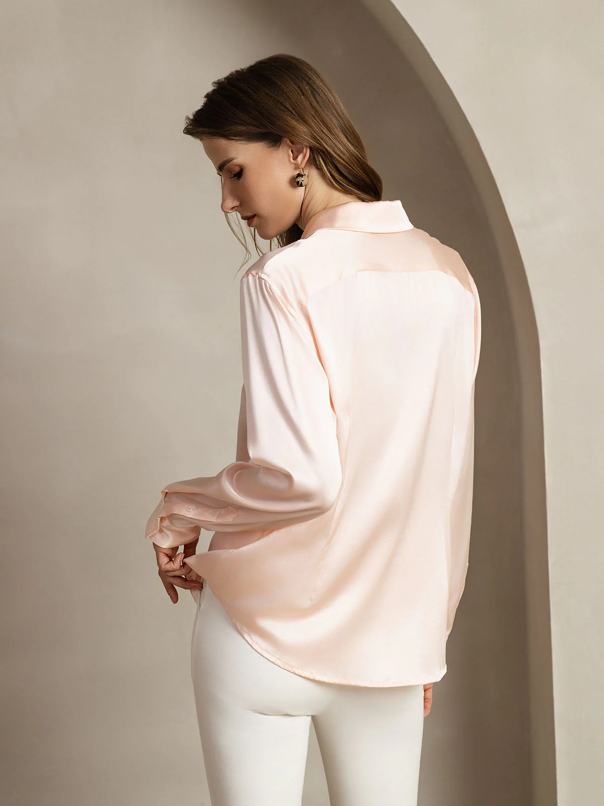 19Momme Silk Long Sleeve Lapel Collar Women's Shirt - Image 71