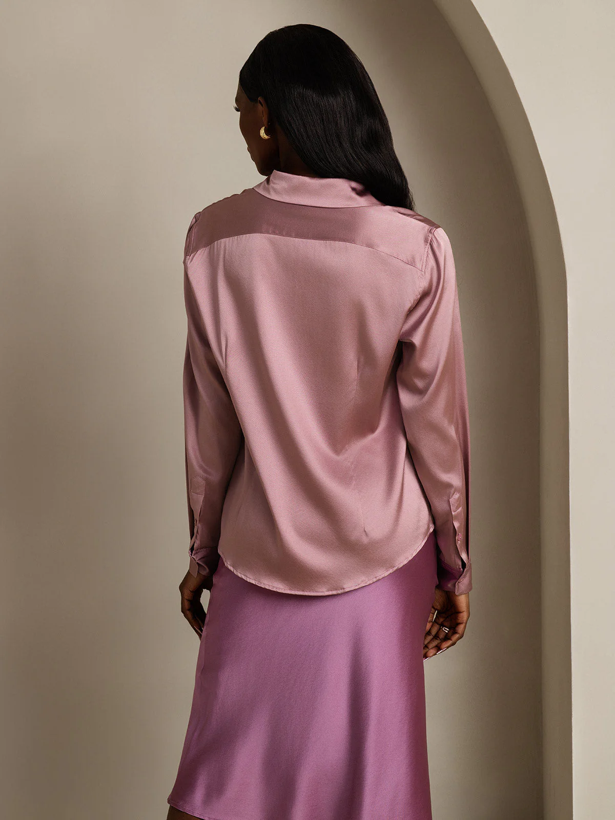 19Momme Silk Long Sleeve Lapel Collar Women's Shirt - Image 78