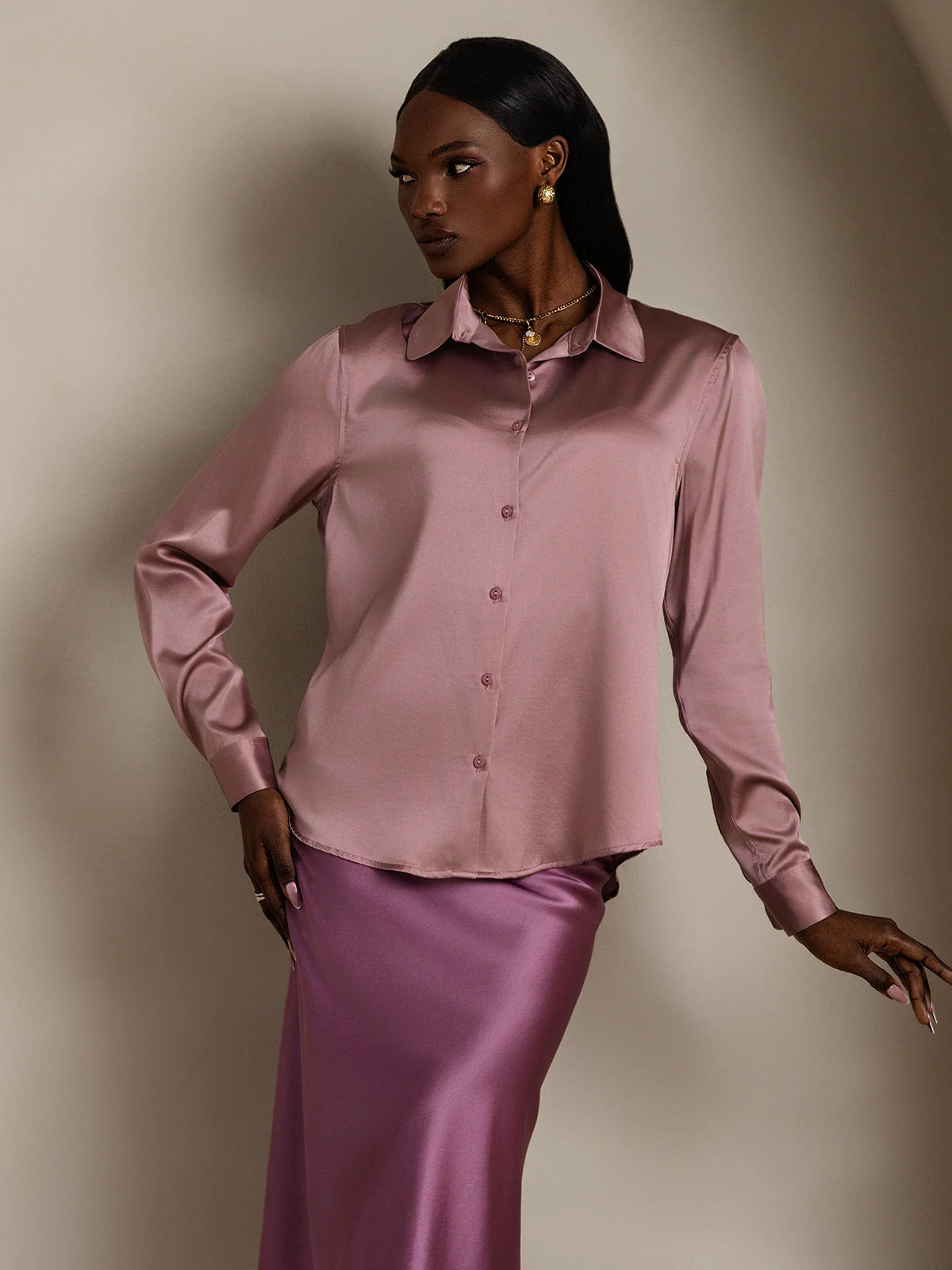 19Momme Silk Long Sleeve Lapel Collar Women's Shirt - Image 81