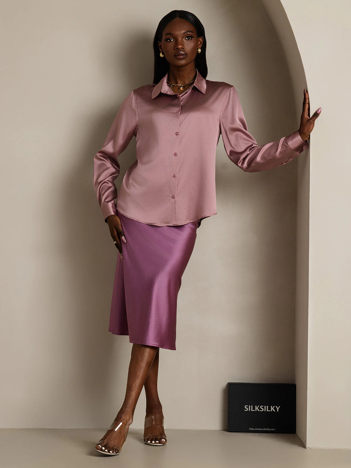 19Momme Silk Long Sleeve Lapel Collar Women's Shirt - Image 83
