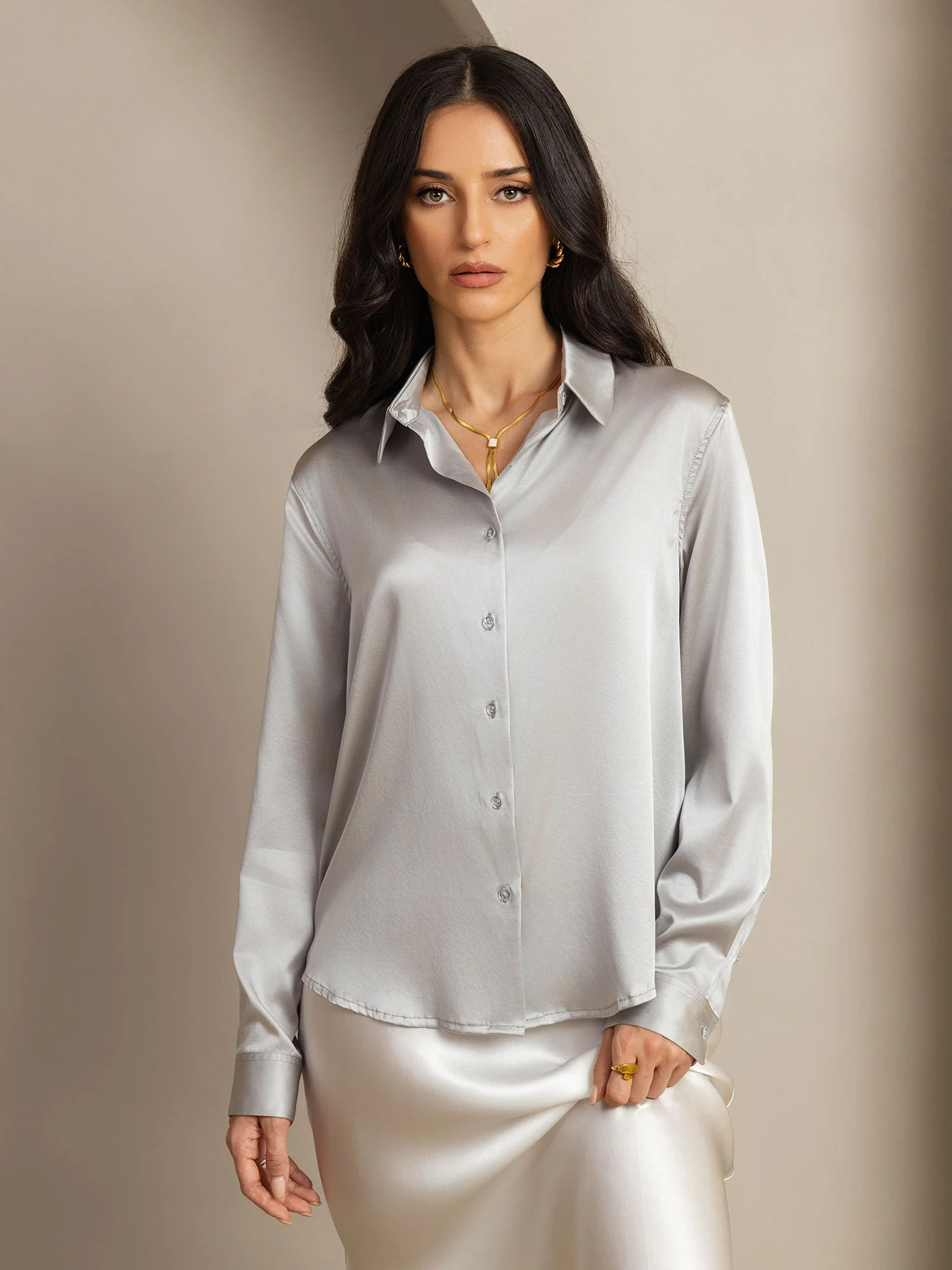 Women’s 19 Momme Silk Long Sleeves Button-Up Shirt - Image 111