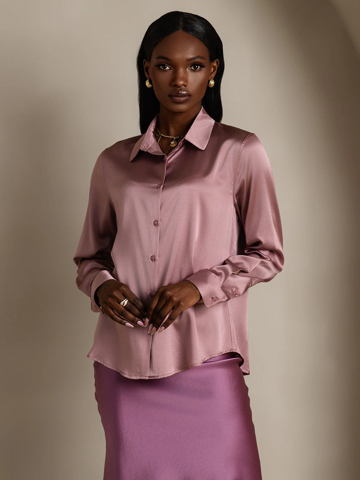 Women’s 19 Momme Silk Long Sleeves Button-Up Shirt - Image 133