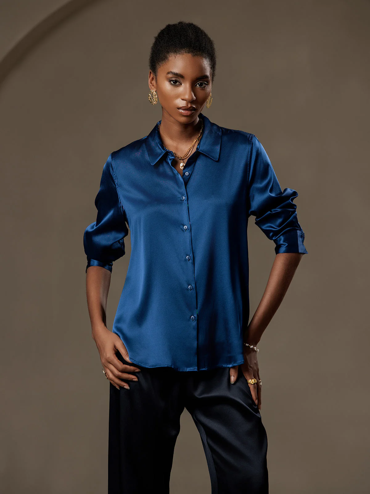 Women’s 19 Momme Silk Long Sleeves Button-Up Shirt - Image 136