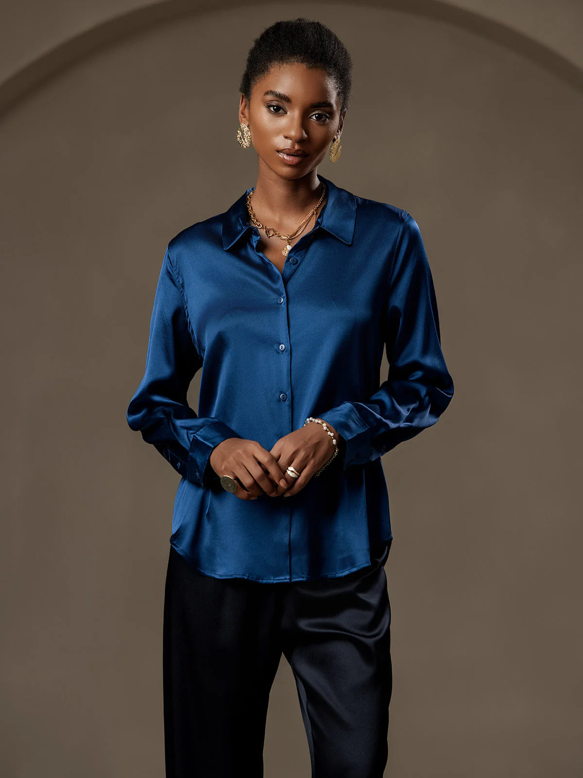 Women’s 19 Momme Silk Long Sleeves Button-Up Shirt - Image 138