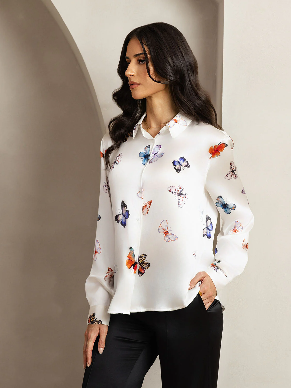 Women’s 19 Momme Silk Long Sleeves Button-Up Shirt - Image 33