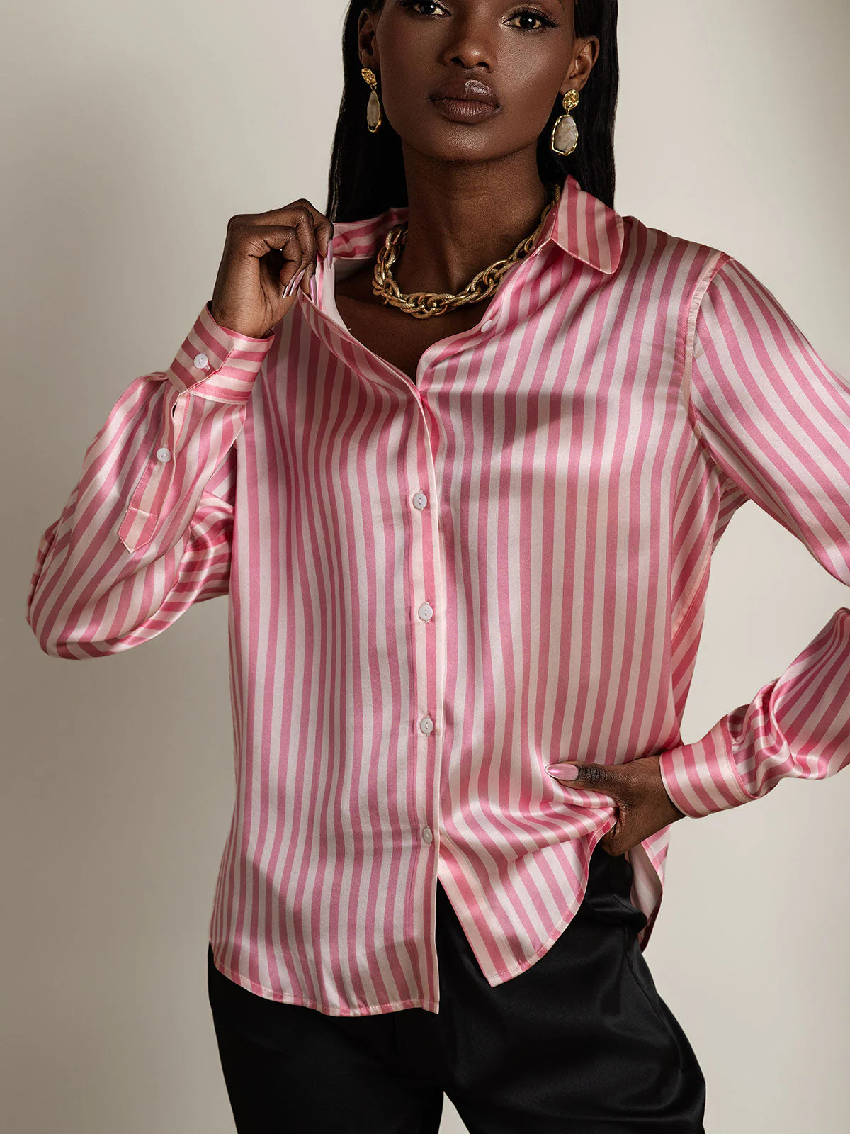 Women’s 19 Momme Silk Long Sleeves Button-Up Shirt - Image 38