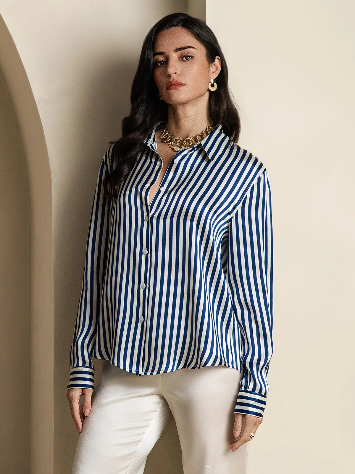 Women’s 19 Momme Silk Long Sleeves Button-Up Shirt - Image 4