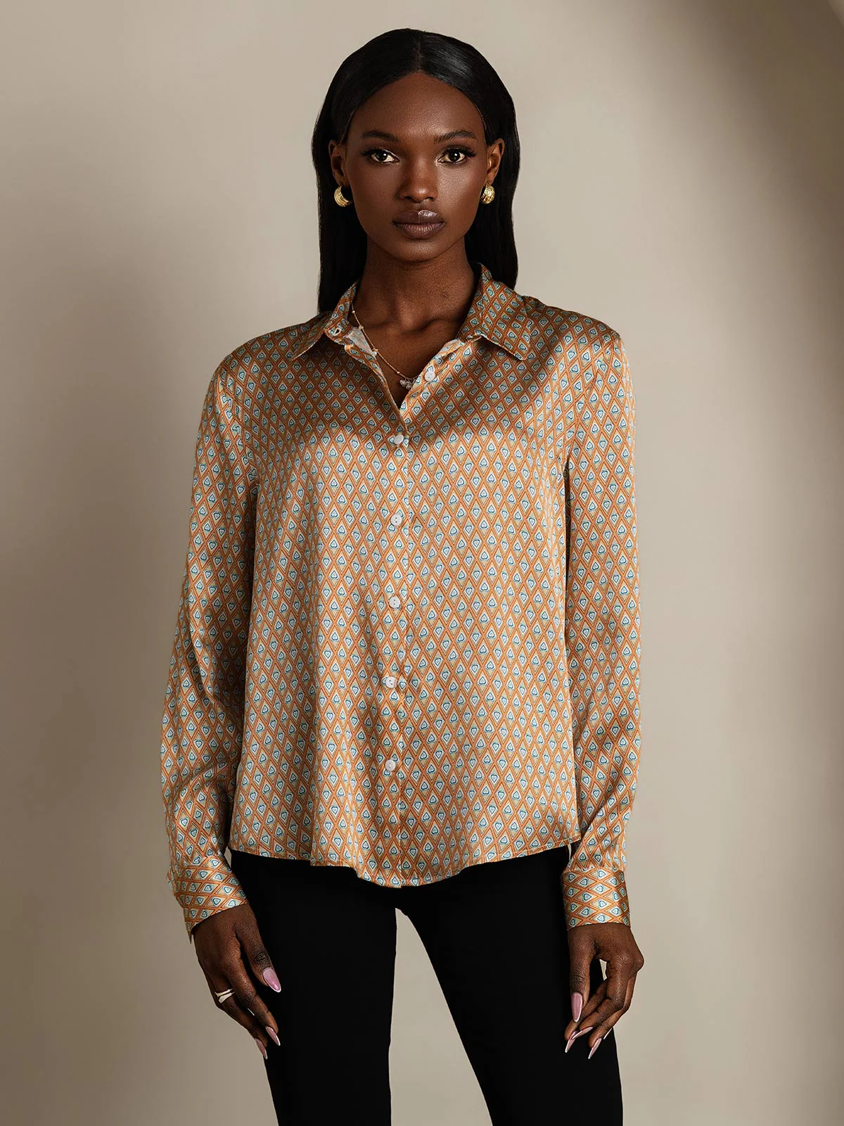 Women’s 19 Momme Silk Long Sleeves Button-Up Shirt - Image 48