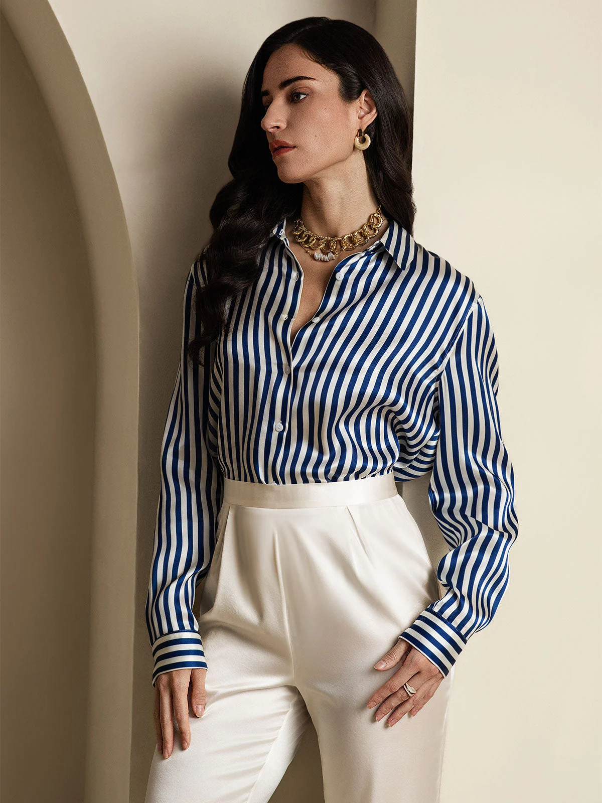 Women’s 19 Momme Silk Long Sleeves Button-Up Shirt - Image 5
