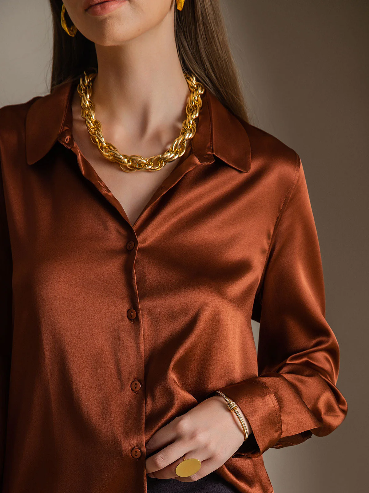 Women’s 19 Momme Silk Long Sleeves Button-Up Shirt - Image 58