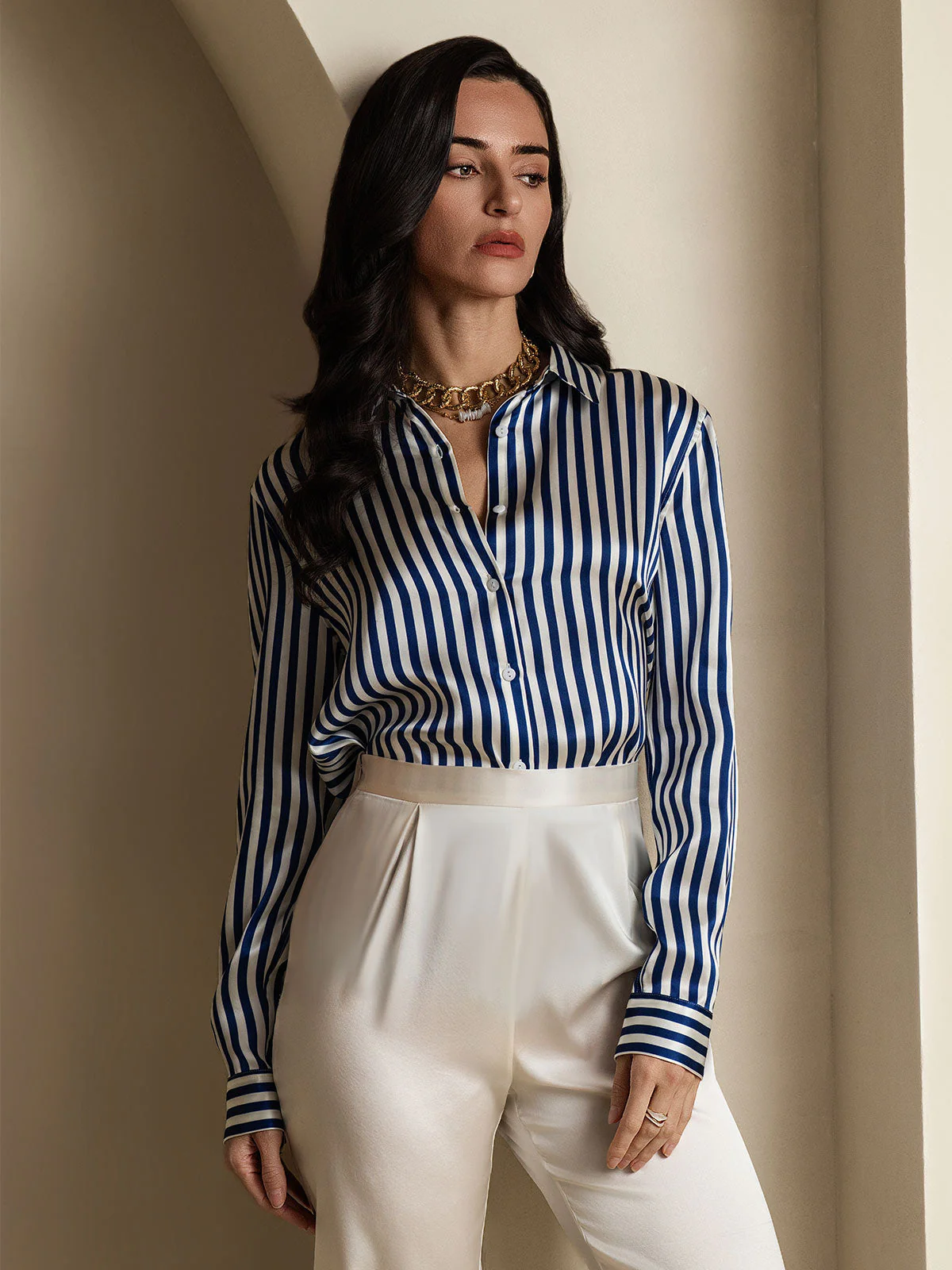 Women’s 19 Momme Silk Long Sleeves Button-Up Shirt - Image 6