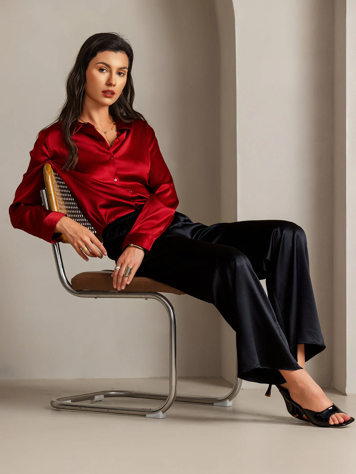 Women’s 19 Momme Silk Long Sleeves Button-Up Shirt - Image 73