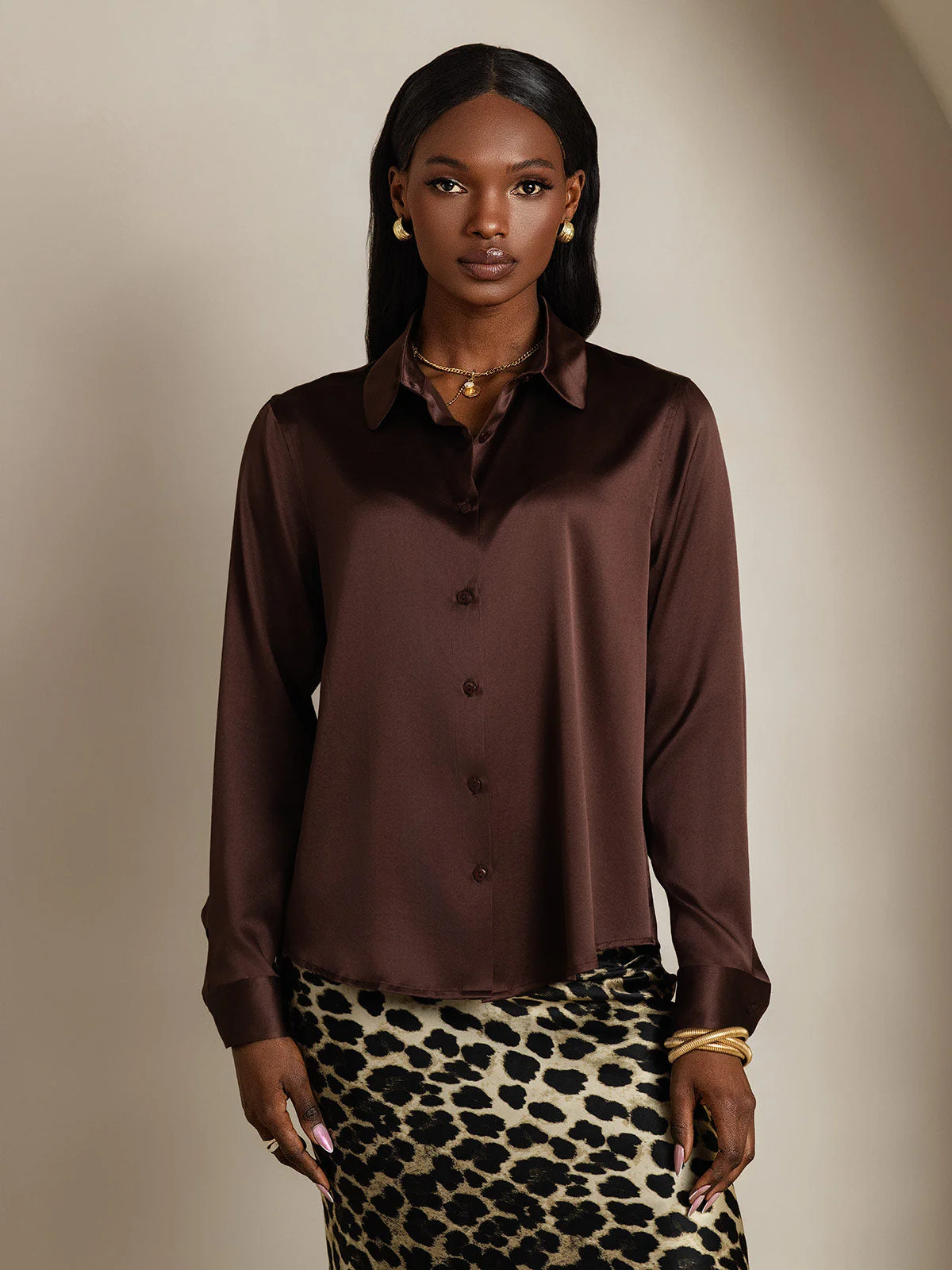 Women’s 19 Momme Silk Long Sleeves Button-Up Shirt - Image 76