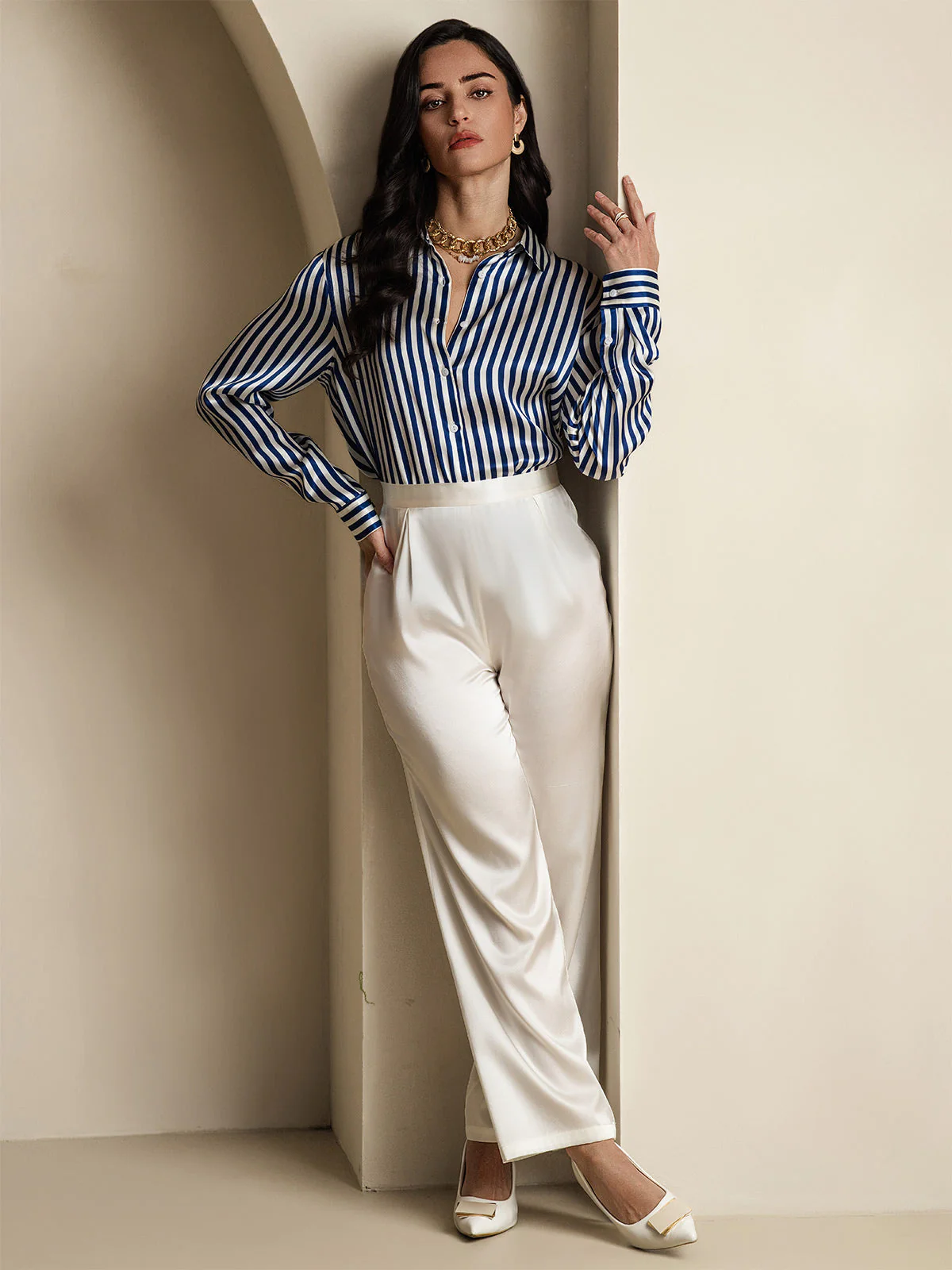 Women’s 19 Momme Silk Long Sleeves Button-Up Shirt - Image 8