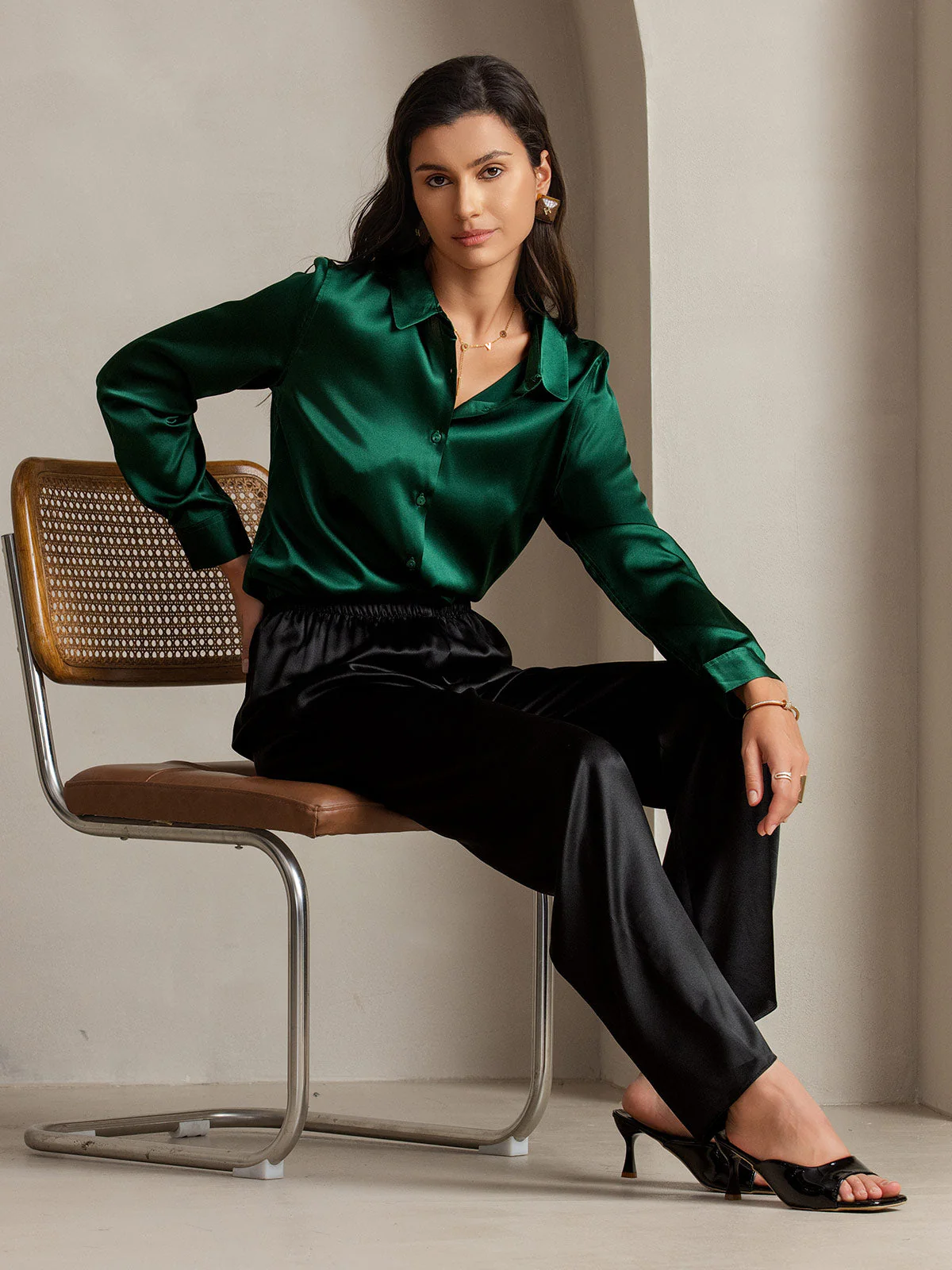 Women’s 19 Momme Silk Long Sleeves Button-Up Shirt - Image 84
