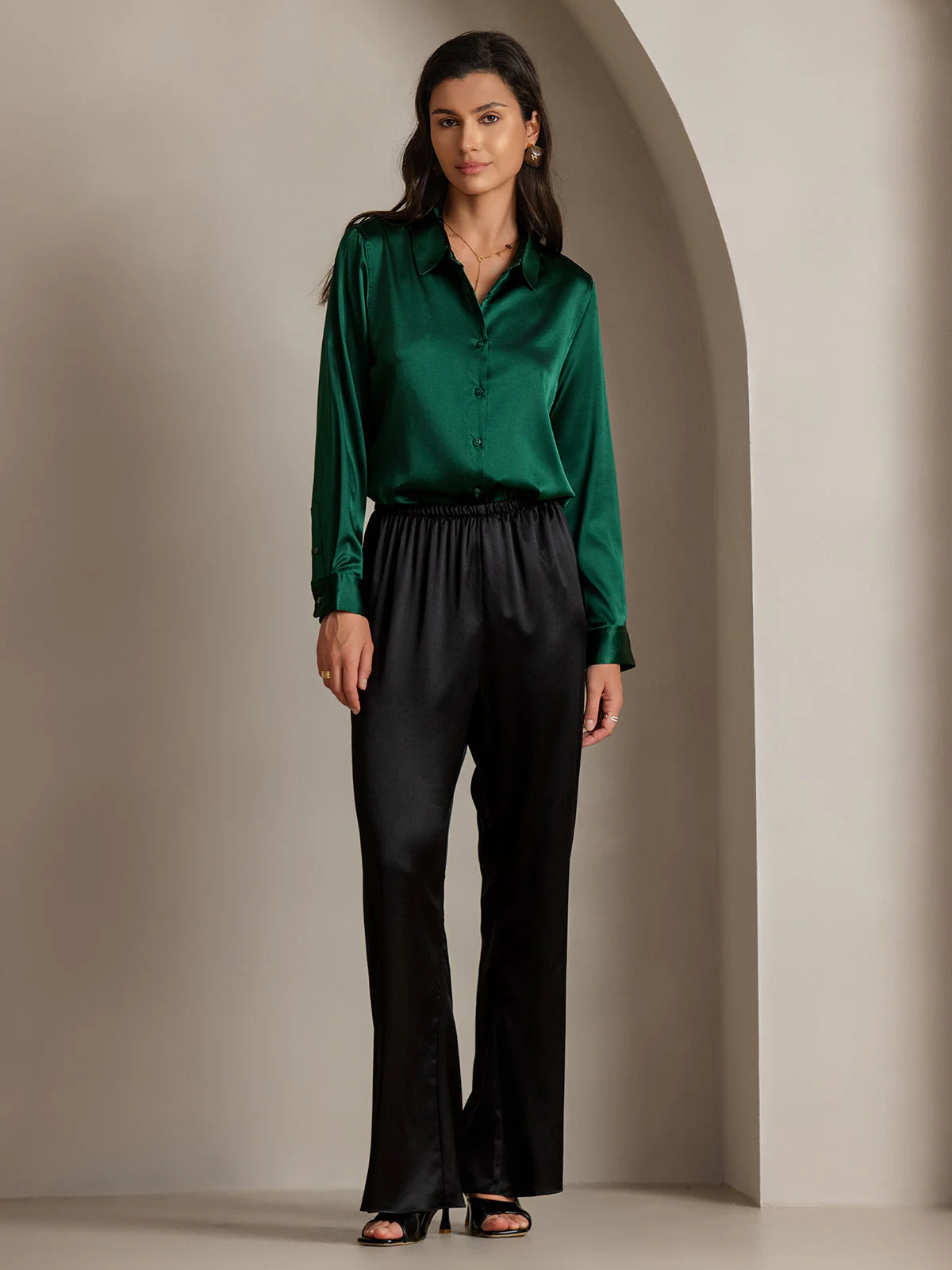 Women’s 19 Momme Silk Long Sleeves Button-Up Shirt - Image 85