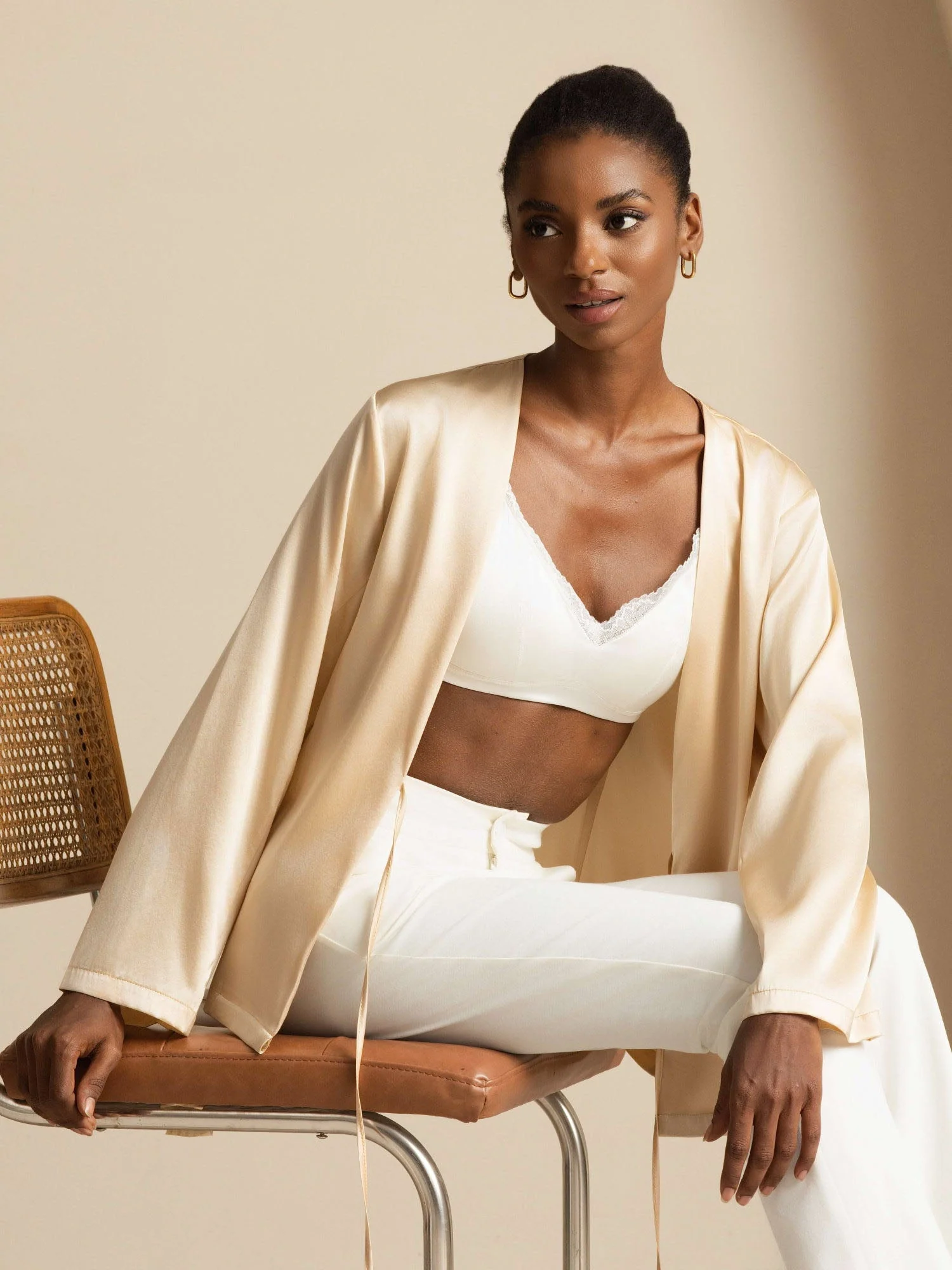 19Momme Silk Relaxed Long Sleeve Tie-Front Cardigan for Women - Image 14