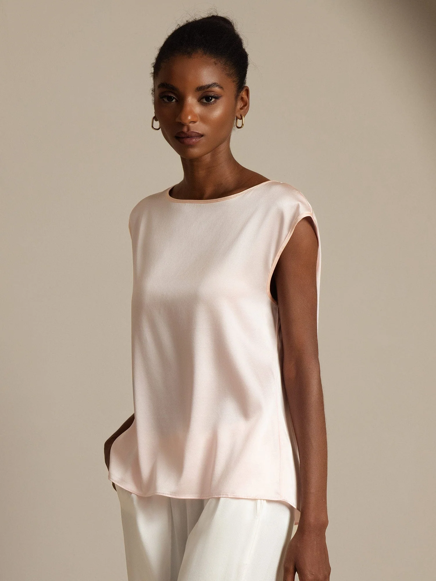 19Momme Silk Cap Sleeve Round Neck Women's Top - Image 19