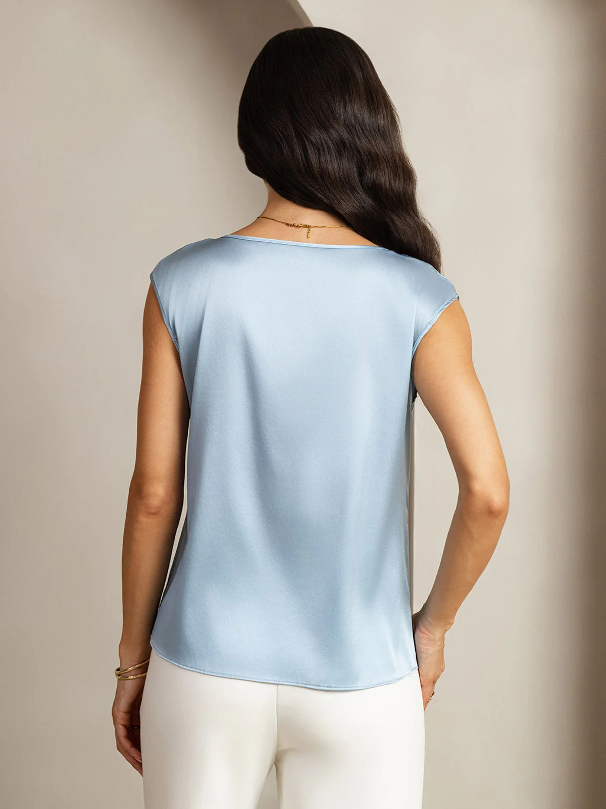 19Momme Silk Cap Sleeve Round Neck Women's Top - Image 43