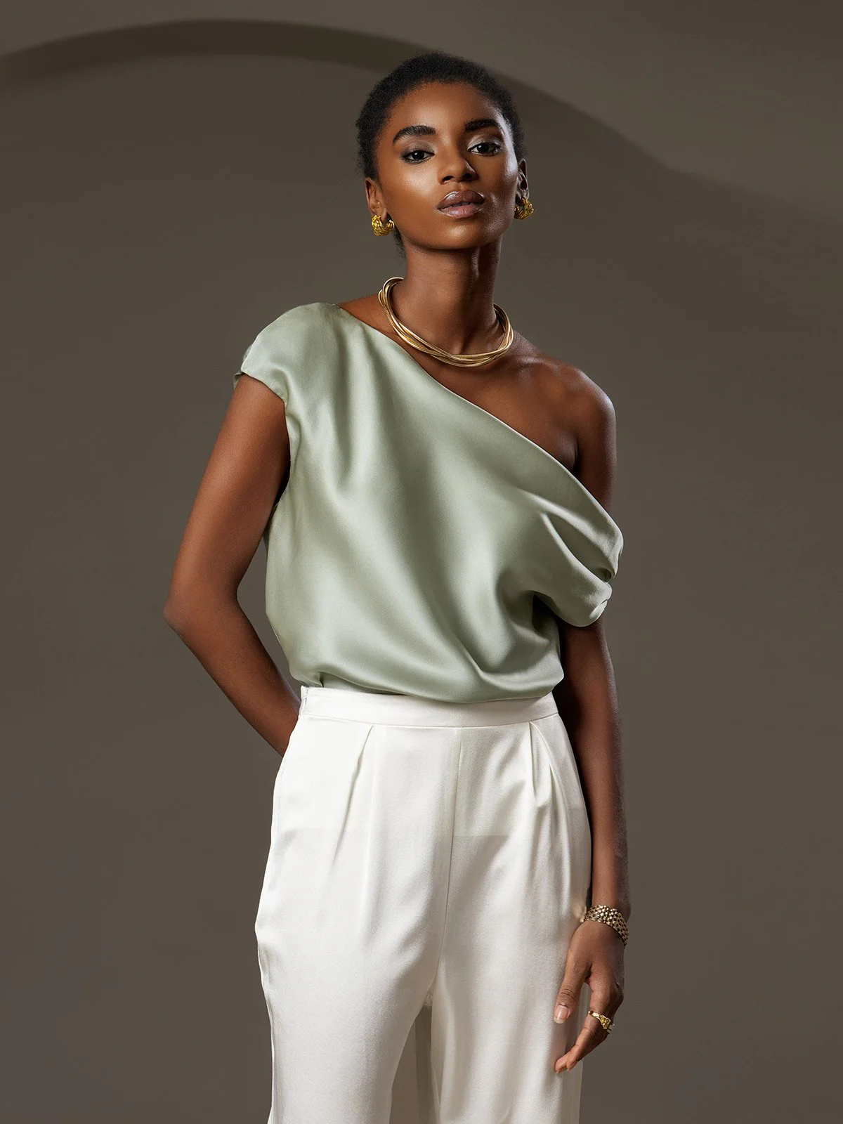 Clearance(US Warehouse) - Silk Chic One-Shoulder Top - Image 5
