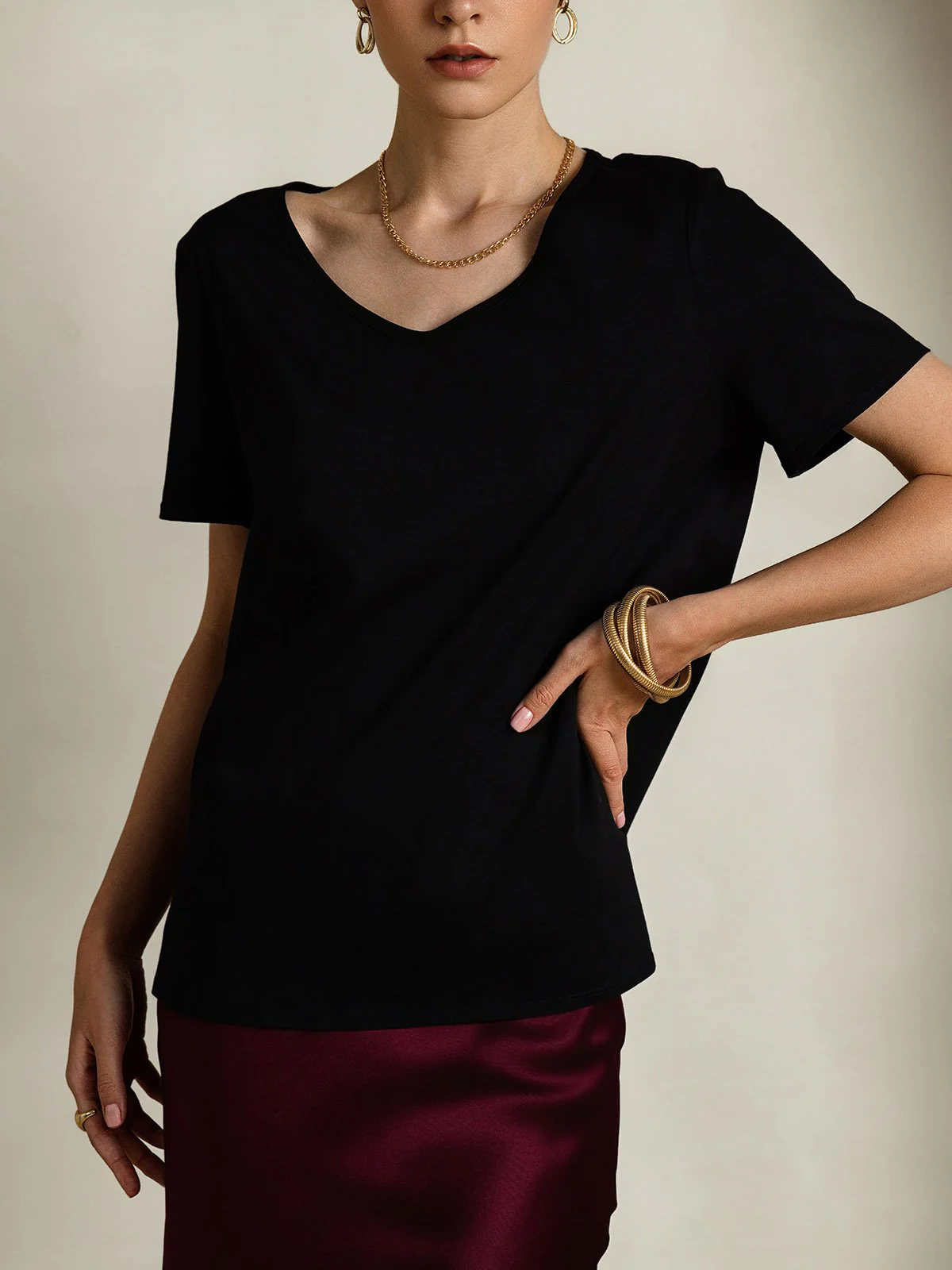 Clearance - Silk Blend V-neck Women's T-Shirt - Image 11